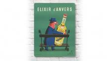 plaque murale rétro avec l’authentique affiche belge d’Elixir d’Anvers en aluminium taille 30 par 40 cm