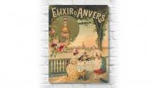plaque murale rétro avec l’authentique affiche belge d’Elixir d’Anvers en aluminium taille 30 par 40 cm
