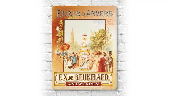 Plaque murale ‘Elixir d’Anvers’ - 1900 plaque murale rétro avec l’authentique affiche belge d’Elixir d’Anvers en aluminium taille 30 par 40 cm
