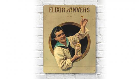 Muurbord ‘Elixir d’Anvers’ - Baron Bracht retro muurbord met authentiek Belgische affiche van Elixir d’Anvers in aluminium formaat 30 op 40 cm