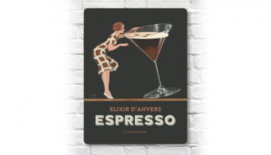 retro muurbord met authentiek Belgische affiche van Elixir d’Anvers in aluminium formaat 30 op 40 cm