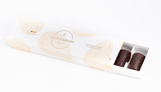 Louis d’Anvers Box 8 pralines open witte kartonnen doos met 8 artisanale pralines gevuld met marsepein