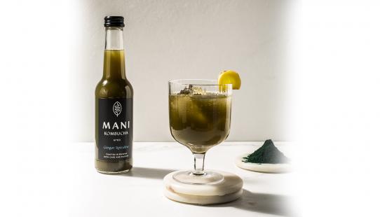 Mani Kombucha Ginger Spiruline – glazen fles 27,5cl