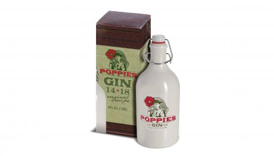 Rubbens Poppies Gin 50 cl kruik met beugelslot in geschenkdoos