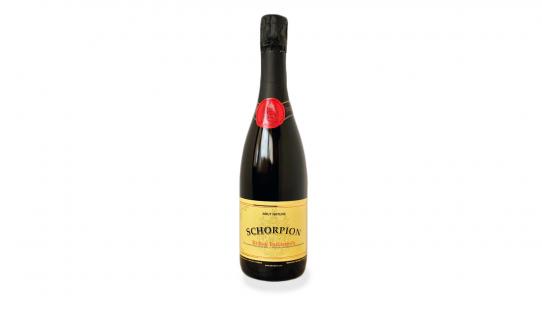 Schorpion ‘Noir’ brut nature bouteille de vin avec étiquette