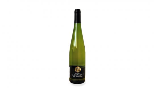 Pinot Gris barrique Aldeneyck wijnfles met etiket voorkant