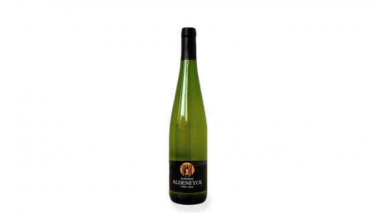 Pinot Gris Aldeneyck glazen wijnfles met etiket voorkant