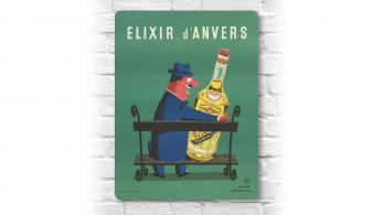 Plaque murale ‘Elixir d’Anvers’ - Julian Key plaque murale rétro avec l’authentique affiche belge d’Elixir d’Anvers en aluminium taille 30 par 40 cm
