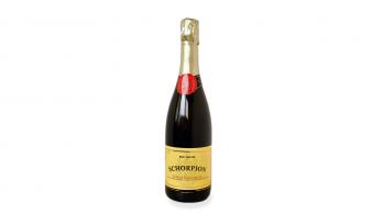 Schorpion ‘Goud’ brut nature wijnfles met etiket voorkant