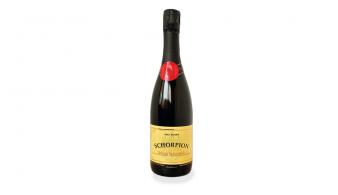 Schorpion ‘Zwart’ brut nature wijnfles met etiket voorkant