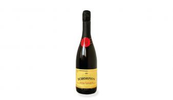 Schorpion ‘Zwart’ brut wijnfles met etiket voorkant