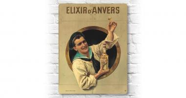 Muurbord ‘Elixir d’Anvers’ - Baron Bracht retro muurbord met authentiek Belgische affiche van Elixir d’Anvers in aluminium formaat 30 op 40 cm