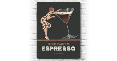 Muurbord ‘Elixir d’Anvers’ - Espresso retro muurbord met authentiek Belgische affiche van Elixir d’Anvers in aluminium formaat 30 op 40 cm