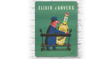 Muurbord ‘Elixir d’Anvers’ - Julian Key retro muurbord met authentiek Belgische affiche van Elixir d’Anvers in aluminium formaat 30 op 40 cm