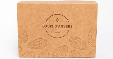 Louis d’Anvers Box 1 kg kartonnen doos met 1 kg artisanale pralines gevuld met marsepein