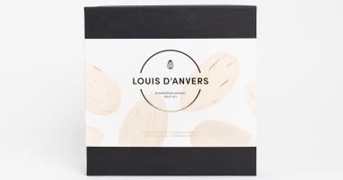 Louis d’Anvers Box 28 pralines Zwarte kartonnen doos met 28 artisanale pralines gevuld met marsepein