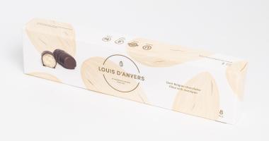 Louis d’Anvers Box 8 pralines witte kartonnen doos met 8 artisanale pralines gevuld met marsepein